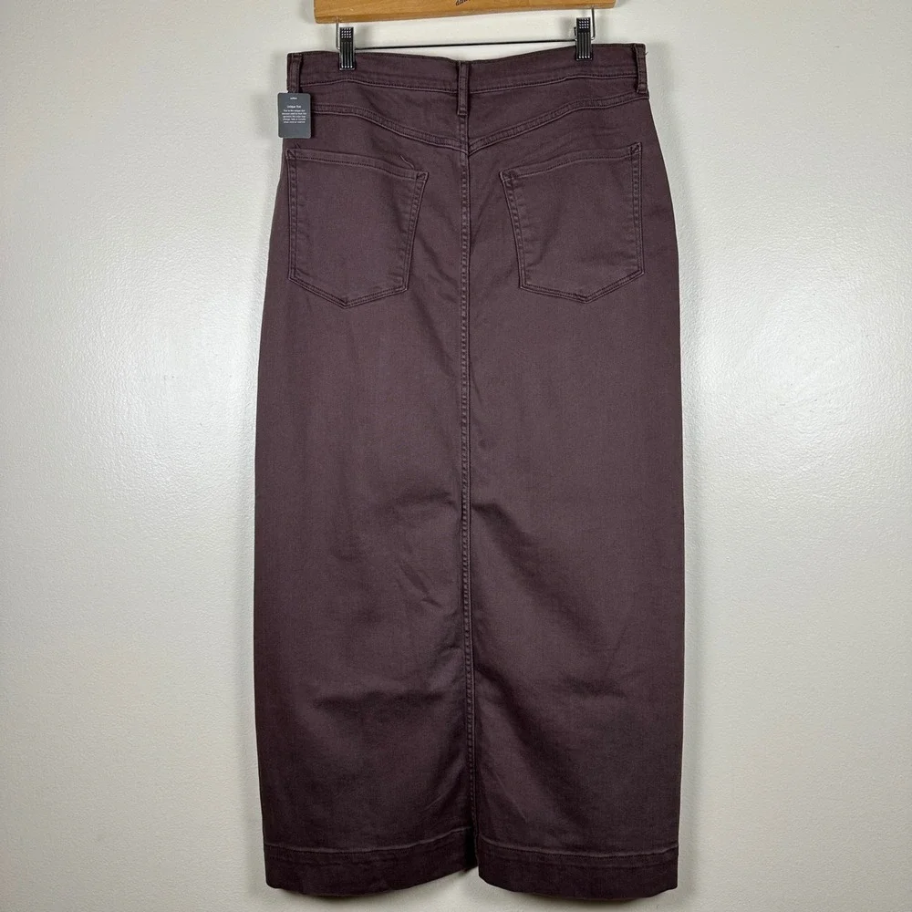 a.n.a Women's 12 Maxi Skirt Puce Brown High Rise Denim Front Slit NEW